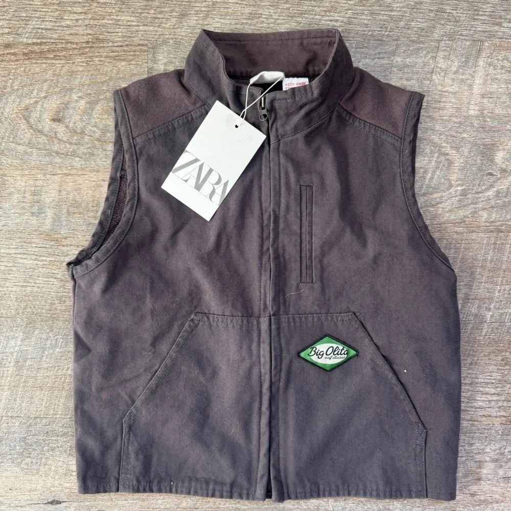 Zara Kids‎ Big Olita Surf Classics Canvas Utility Vest Dark Brown Size 2-3Y 98cm